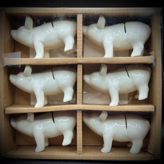 New In Box Set of 6 Pig Placecard Holders