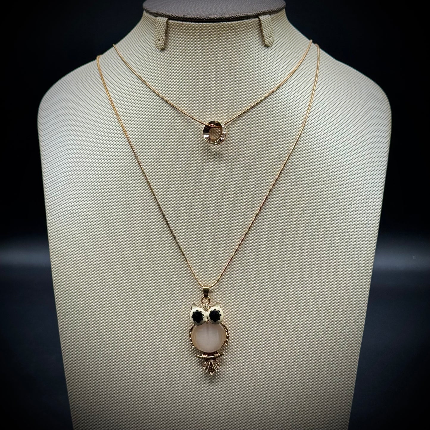 Owl & Crystal Dual-Strand Necklace