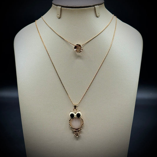 Owl & Crystal Dual-Strand Necklace