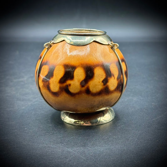 Argentinian Folk Art Drinking Gourd with Silver Accents