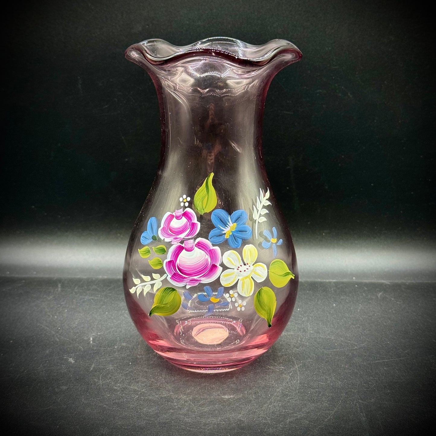 Vintage Fenton Hand Painted Floral Glass Vase