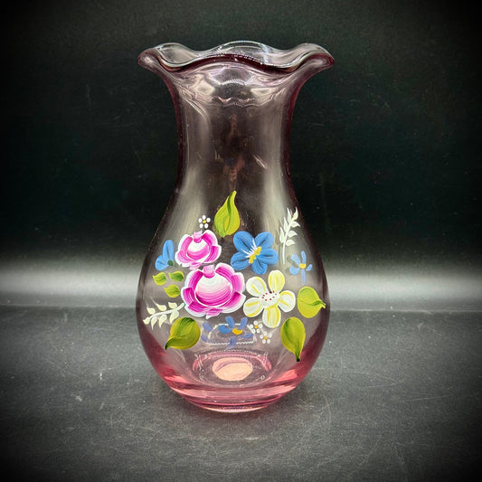 Vintage Fenton Hand Painted Floral Glass Vase