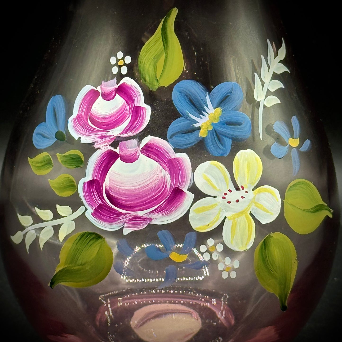 Vintage Fenton Hand Painted Floral Glass Vase