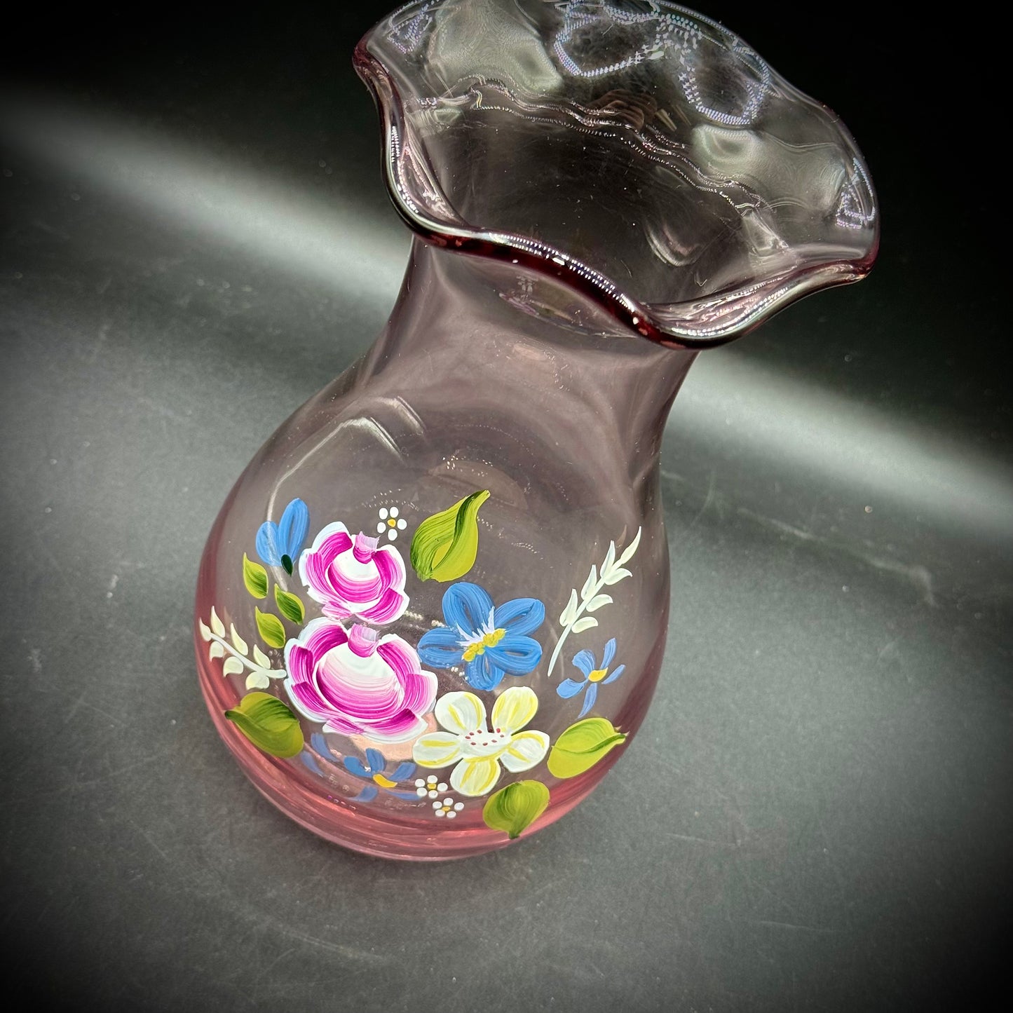 Vintage Fenton Hand Painted Floral Glass Vase