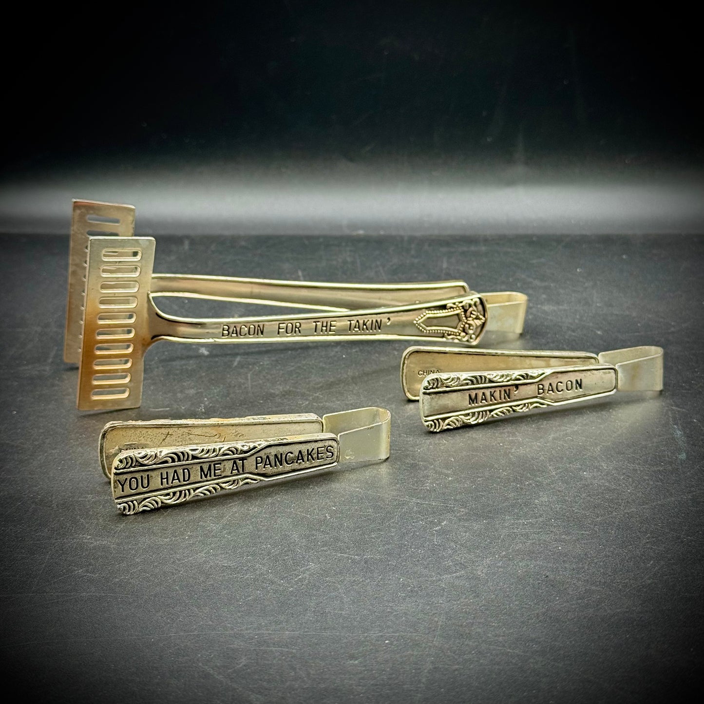 Set of 3 Metal Kitchen Tongs with Fun Messages by Mudpie