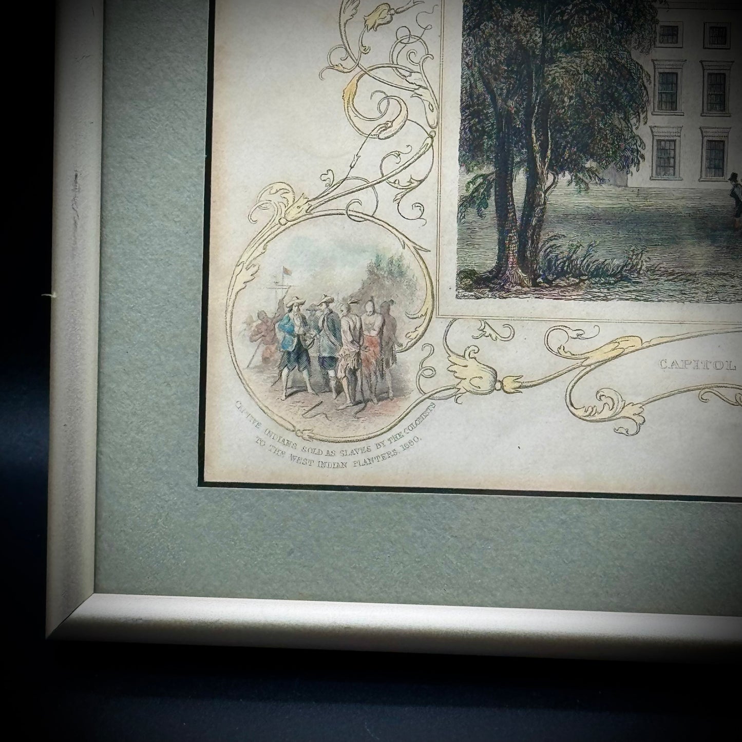 Antique 19th Century Hand Tinted Lithograph "North Carolina" Professionally Framed