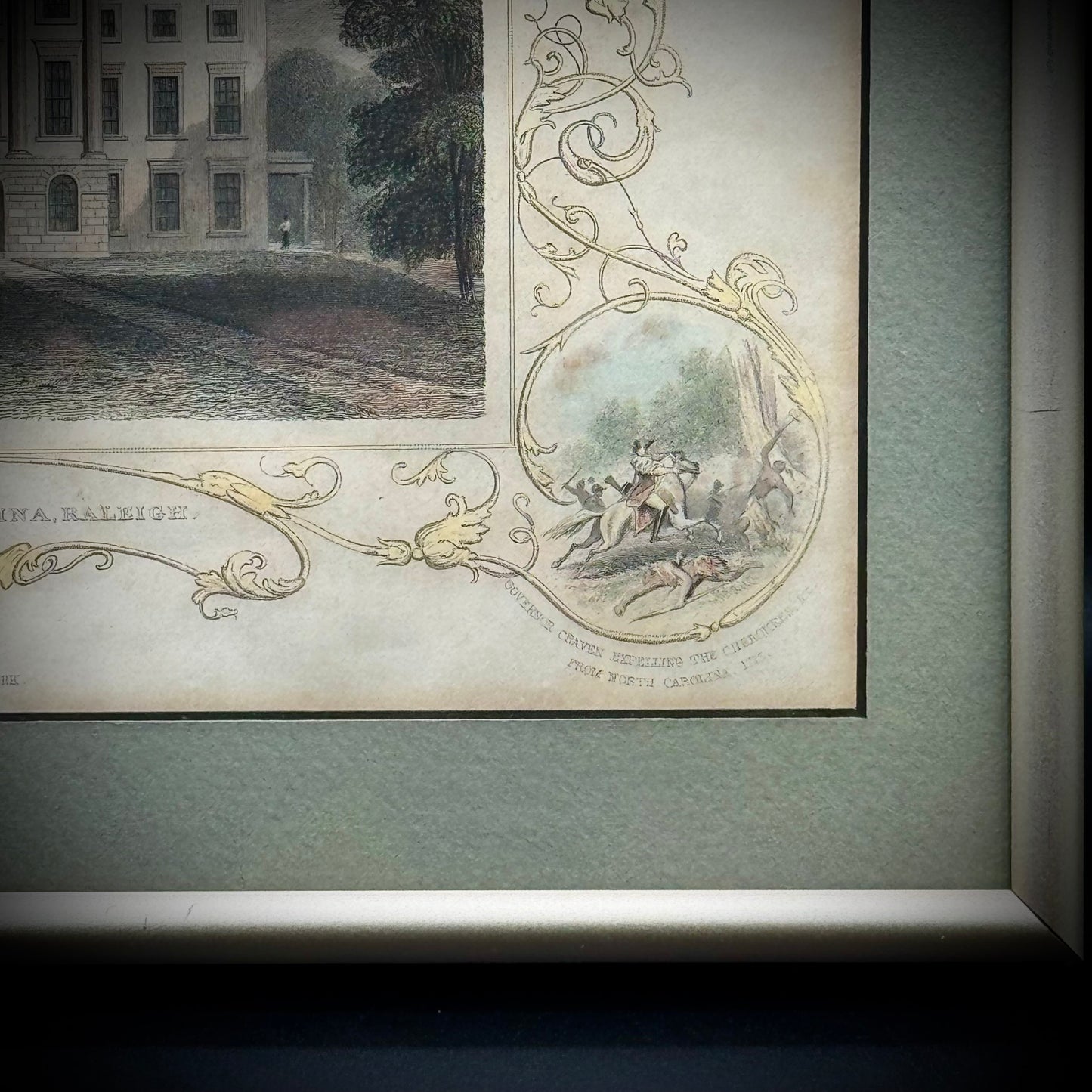Antique 19th Century Hand Tinted Lithograph "North Carolina" Professionally Framed