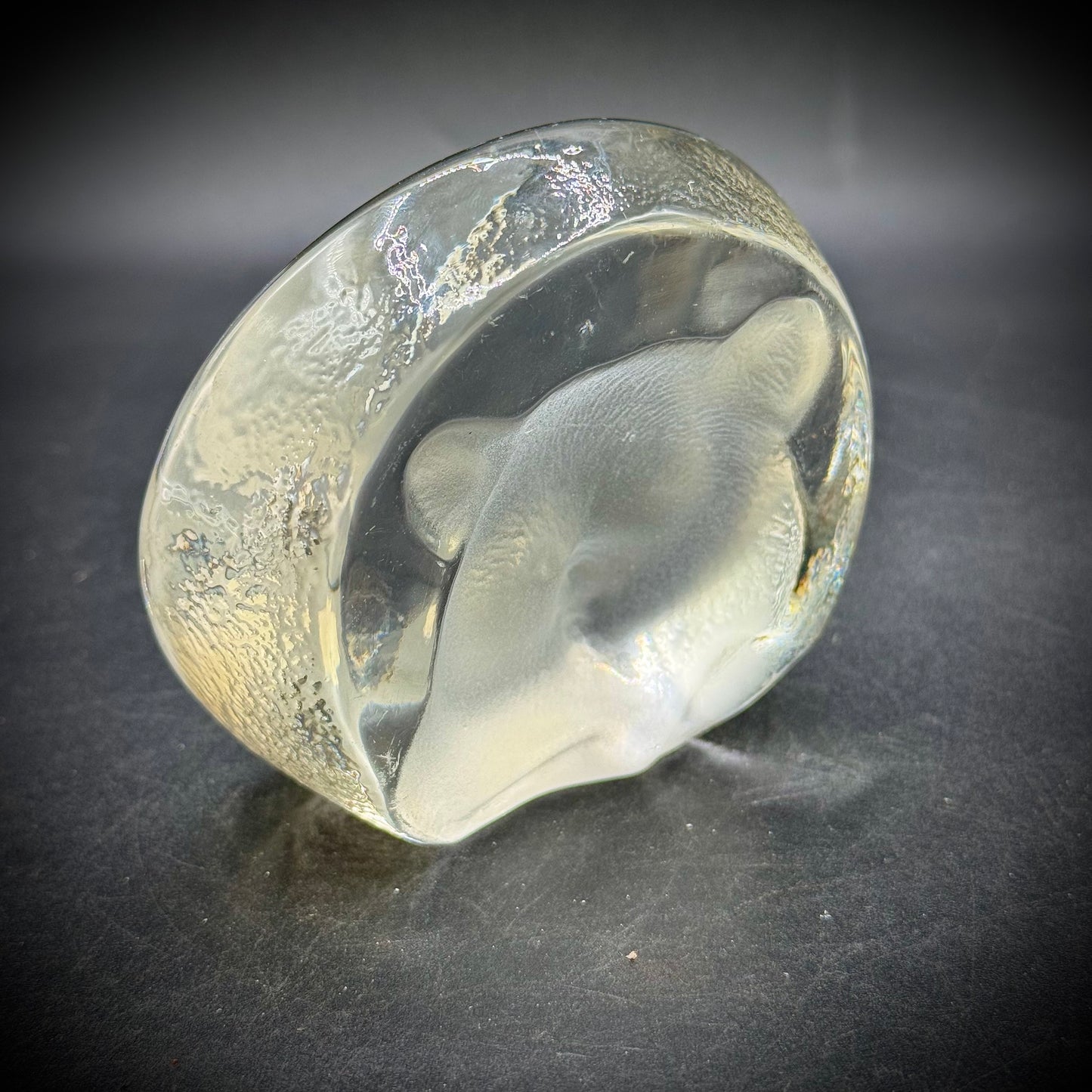 Zajecar Yugoslavia Crystal Intaglio Bear Art Piece