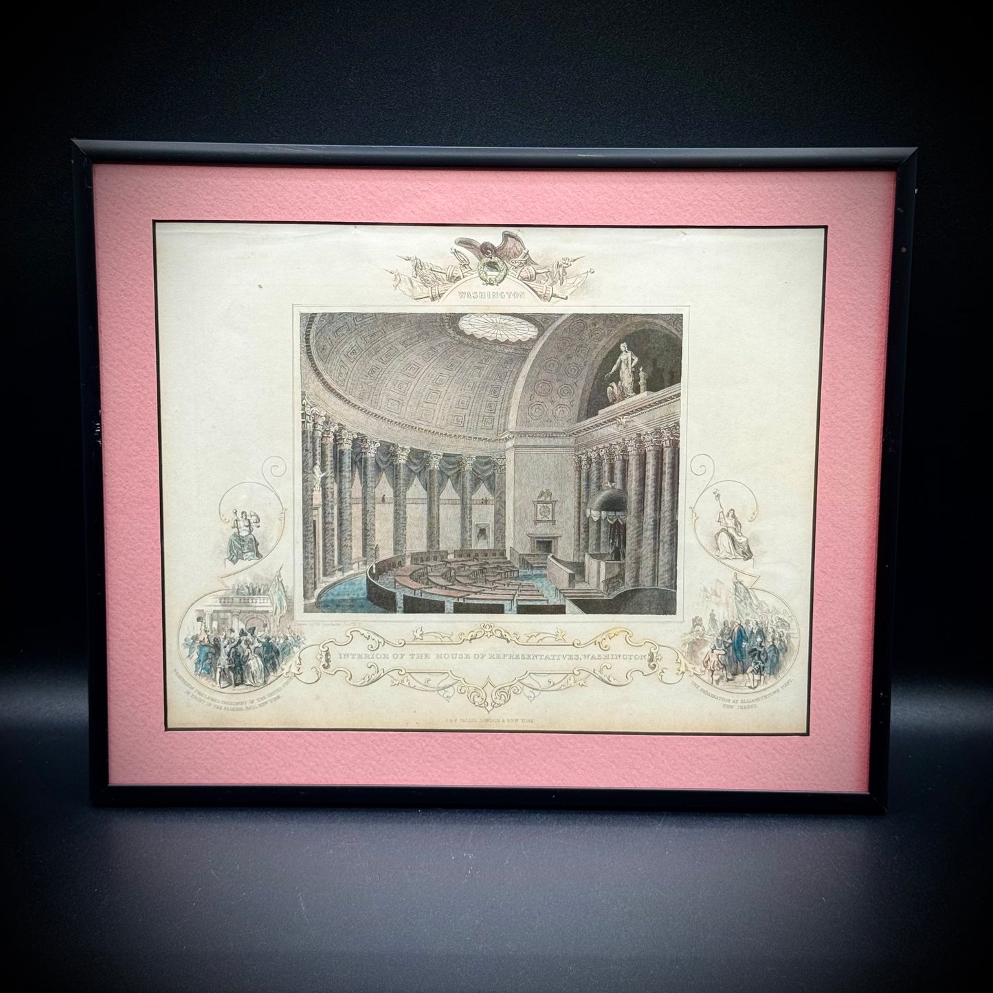 Antique 19th Century Hand Tinted Lithograph "US House of Representatives" Professionally Framed