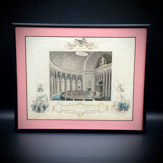Antique 19th Century Hand Tinted Lithograph "US House of Representatives" Professionally Framed