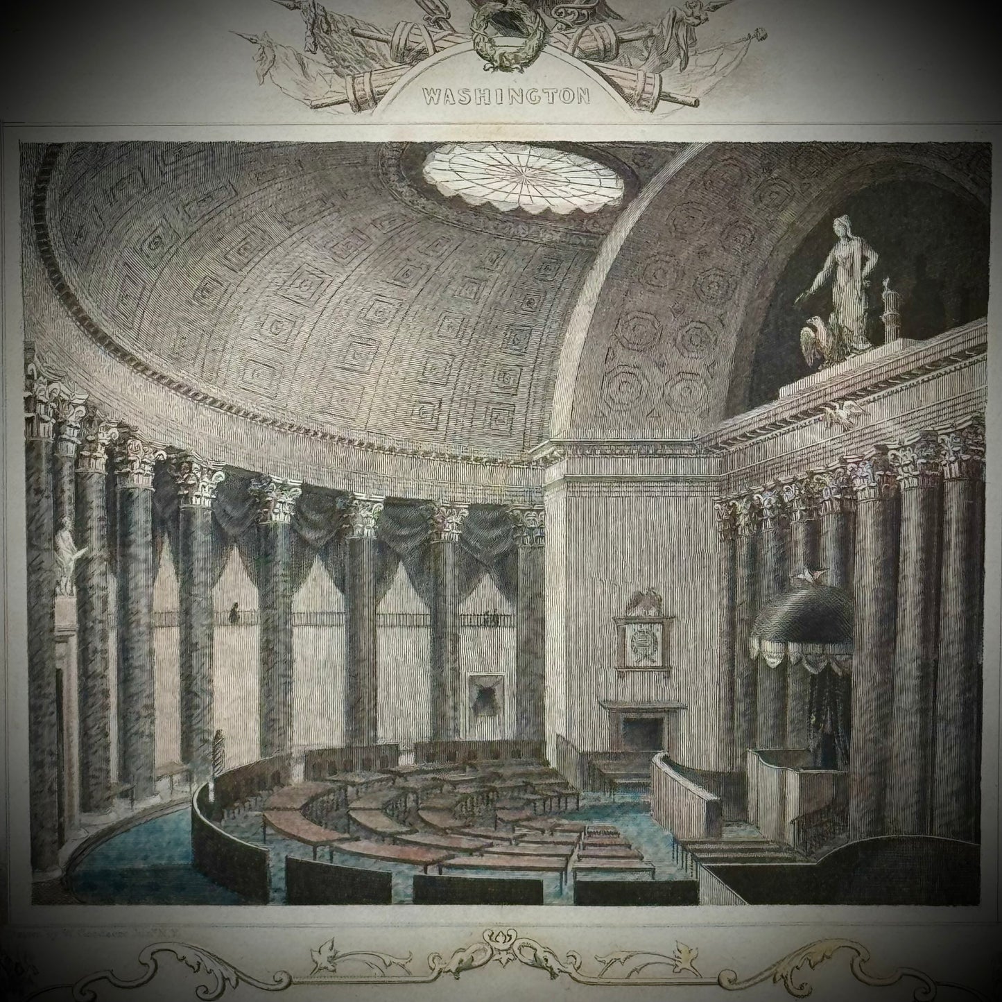 Antique 19th Century Hand Tinted Lithograph "US House of Representatives" Professionally Framed