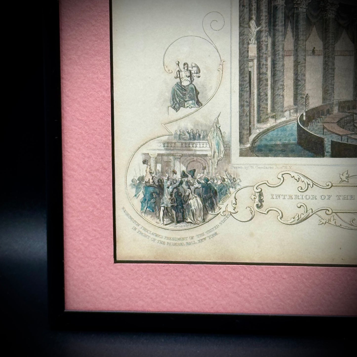 Antique 19th Century Hand Tinted Lithograph "US House of Representatives" Professionally Framed