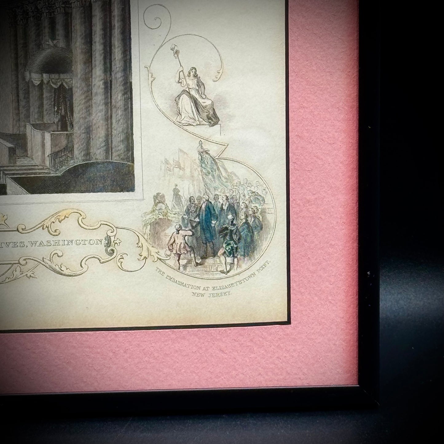 Antique 19th Century Hand Tinted Lithograph "US House of Representatives" Professionally Framed