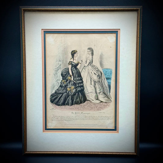 Antique 19th Century Hand Tinted Lithograph "La Petit Messager" Professionally Framed