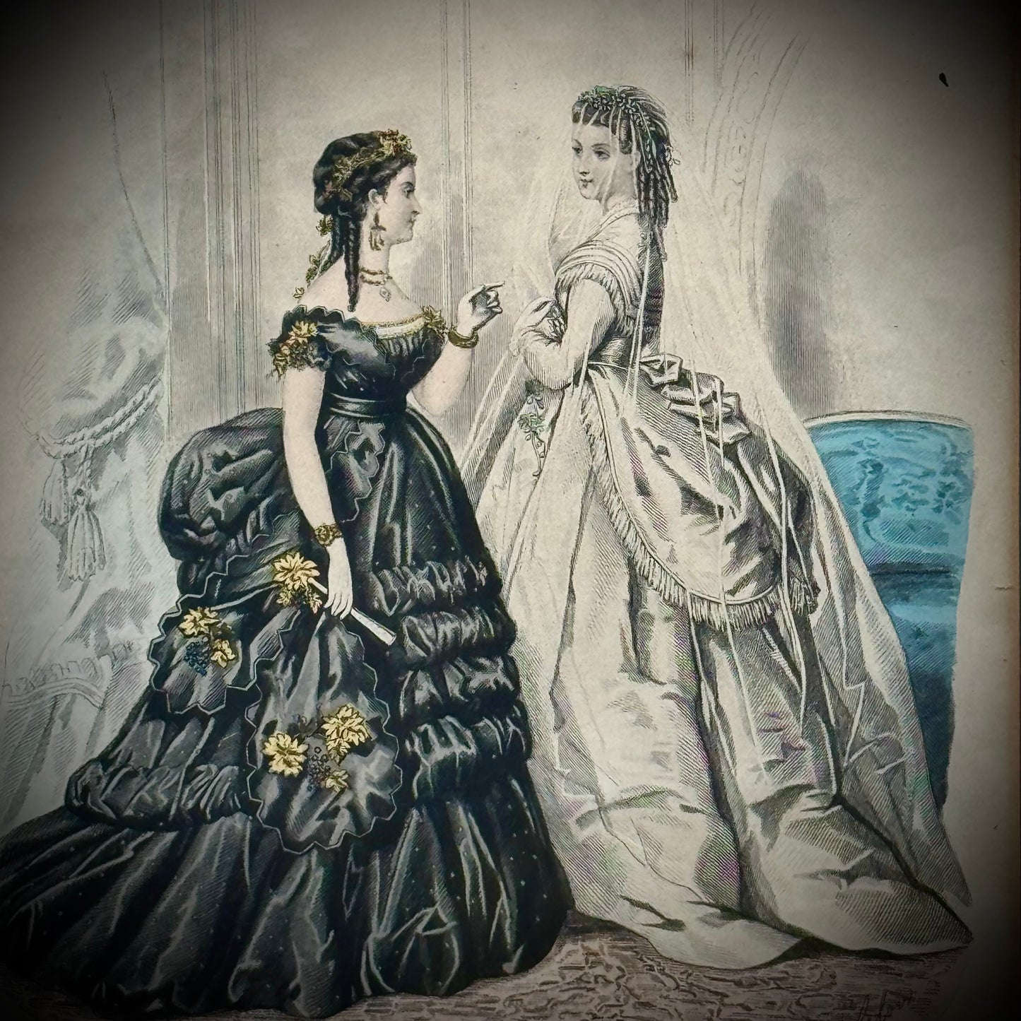 Antique 19th Century Hand Tinted Lithograph "La Petit Messager" Professionally Framed