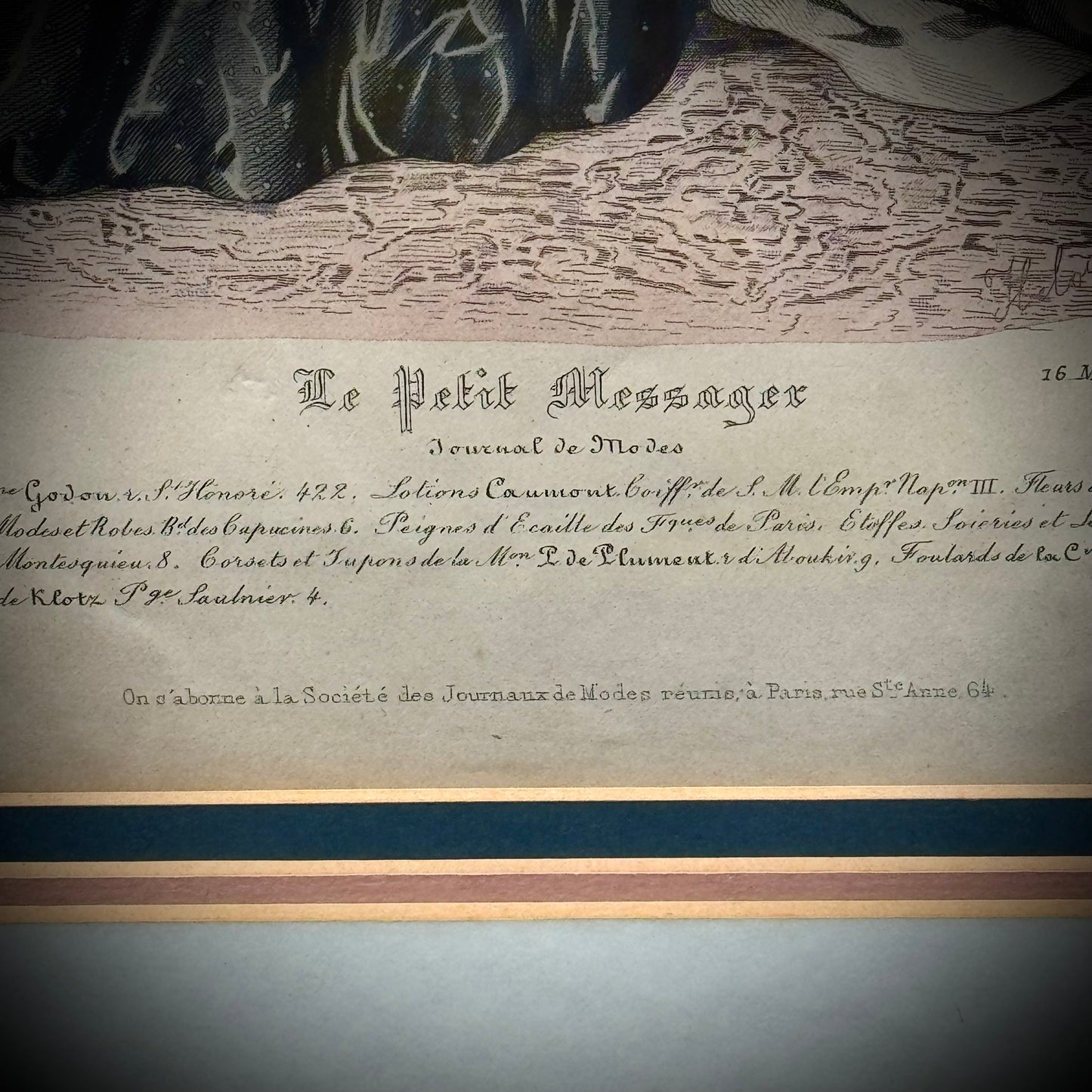 Antique 19th Century Hand Tinted Lithograph "La Petit Messager" Professionally Framed