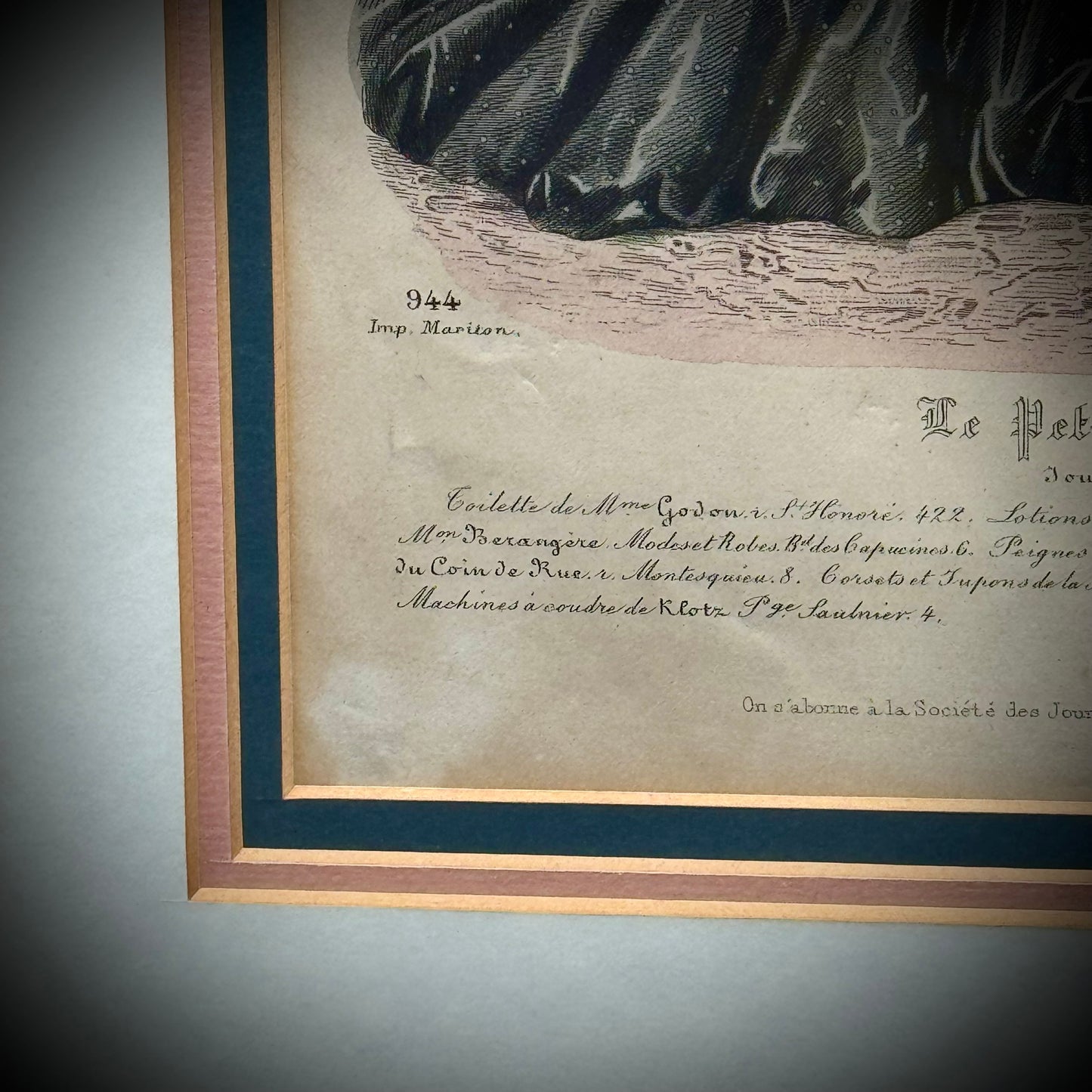 Antique 19th Century Hand Tinted Lithograph "La Petit Messager" Professionally Framed