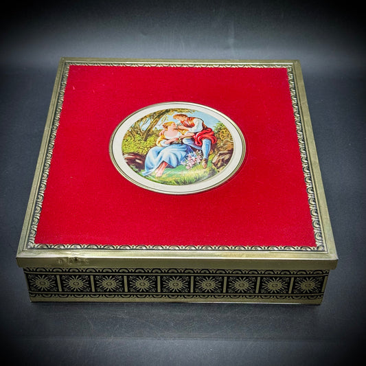 Vintage West Germany Large Tin with Felt Top & Cameo