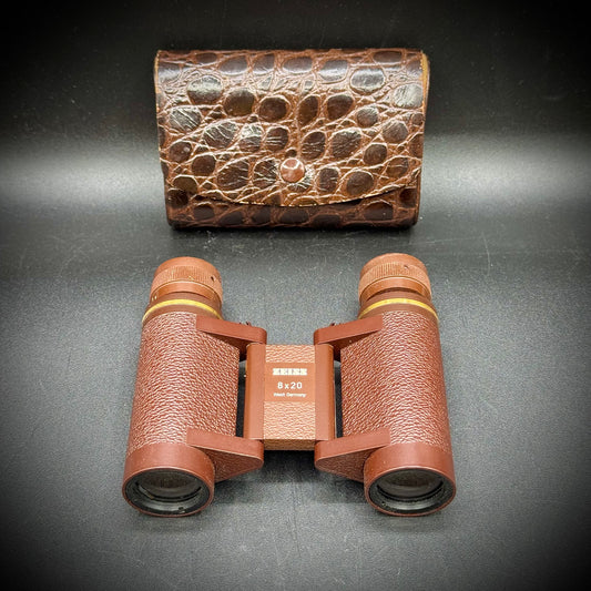 Vintage W. Germany Zeiss Folding Travel Binoculars with Leather Case