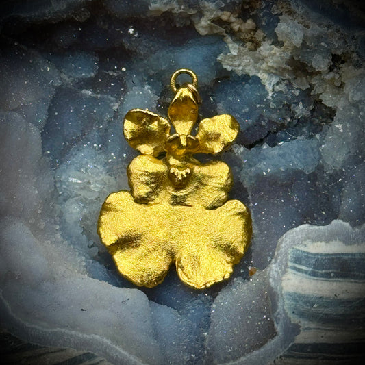 Vintage 1980s 22kt Gold Plated Orchid Flower Pendant