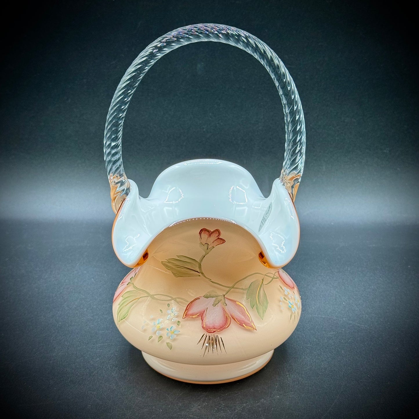 Vintage Fenton 2001 Designer Showcase Sunset Overlay Basket - Signed by Bill Fenton