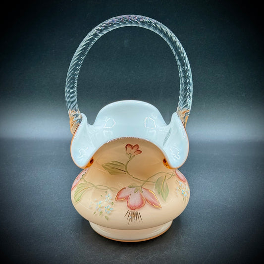 Vintage Fenton 2001 Designer Showcase Sunset Overlay Basket - Signed by Bill Fenton