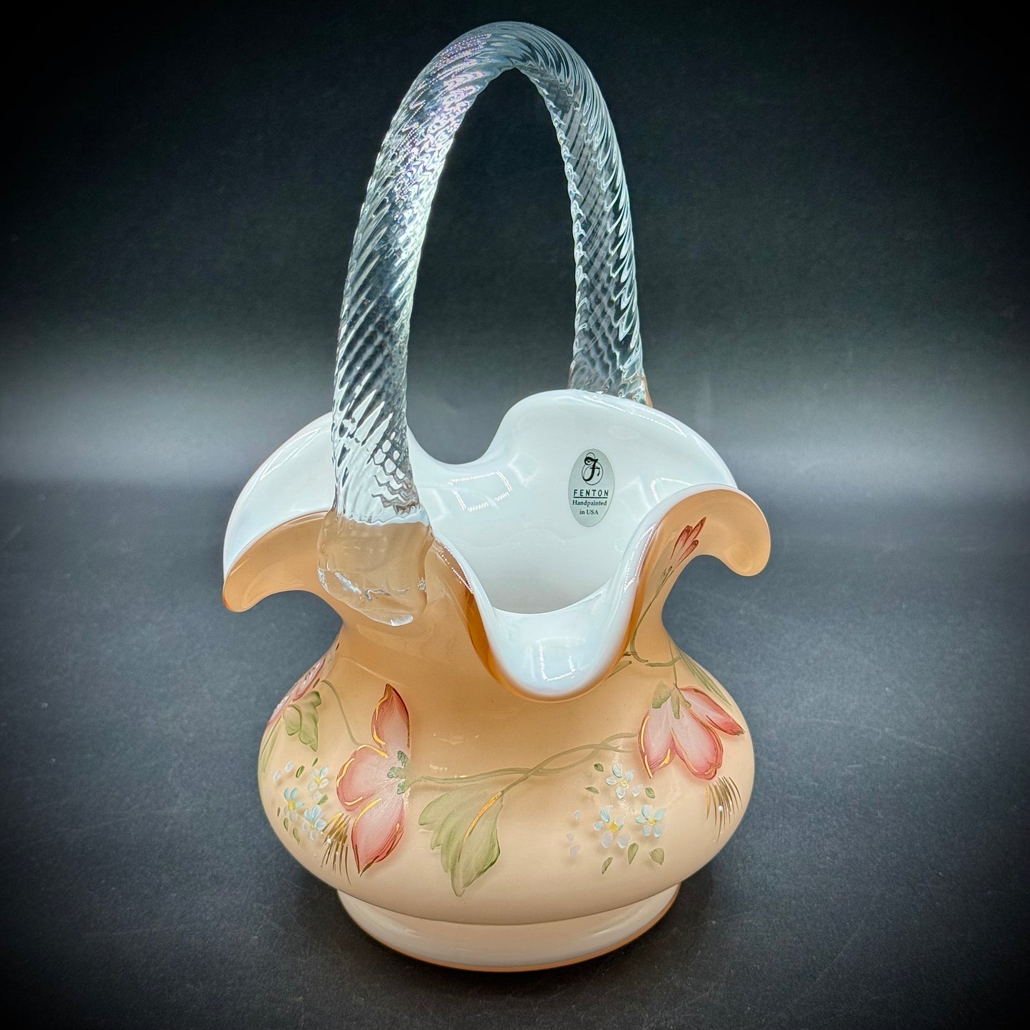 Vintage Fenton 2001 Designer Showcase Sunset Overlay Basket - Signed by Bill Fenton