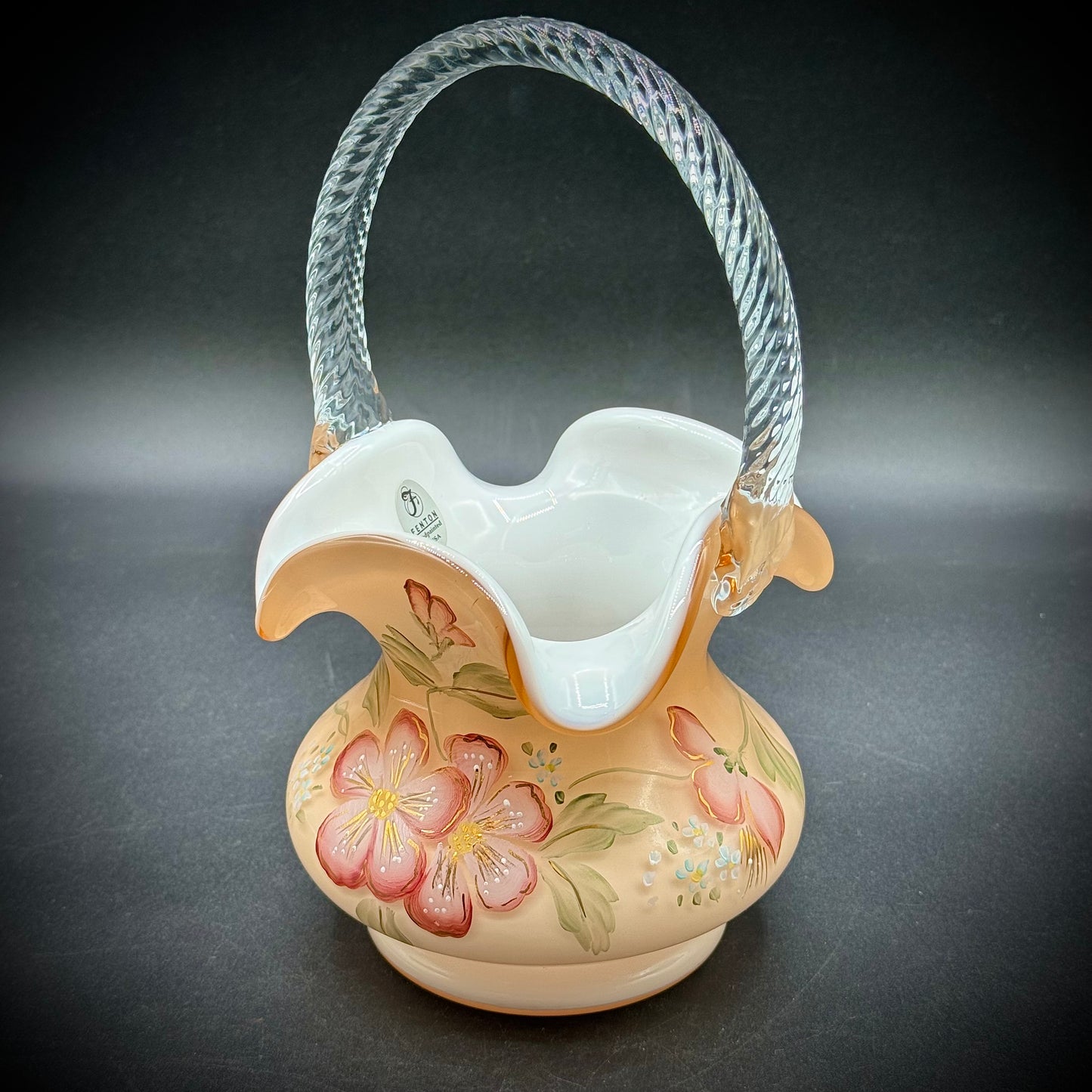 Vintage Fenton 2001 Designer Showcase Sunset Overlay Basket - Signed by Bill Fenton