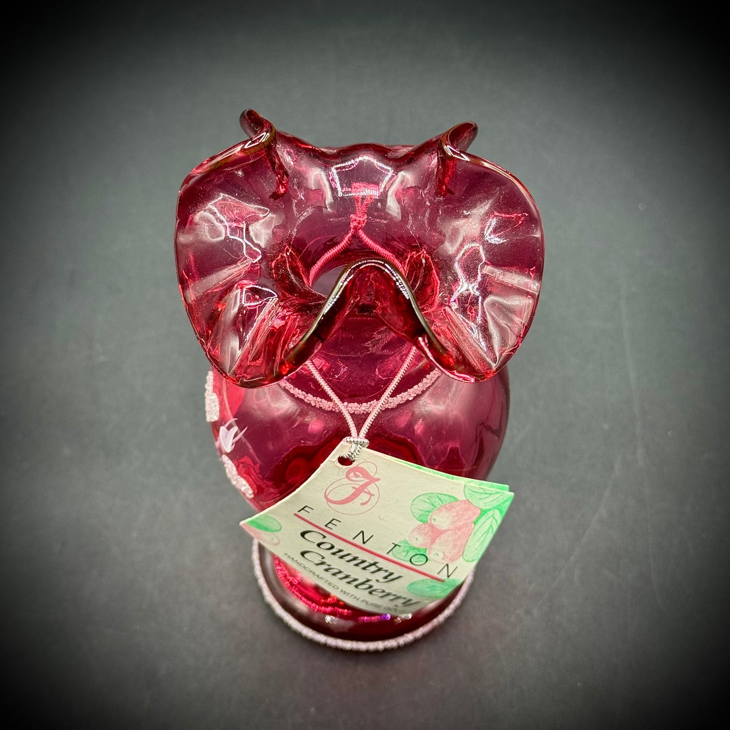 Vintage Fenton Country Cranberry Hearts & Flowers Vase Crafted with Pure Gold