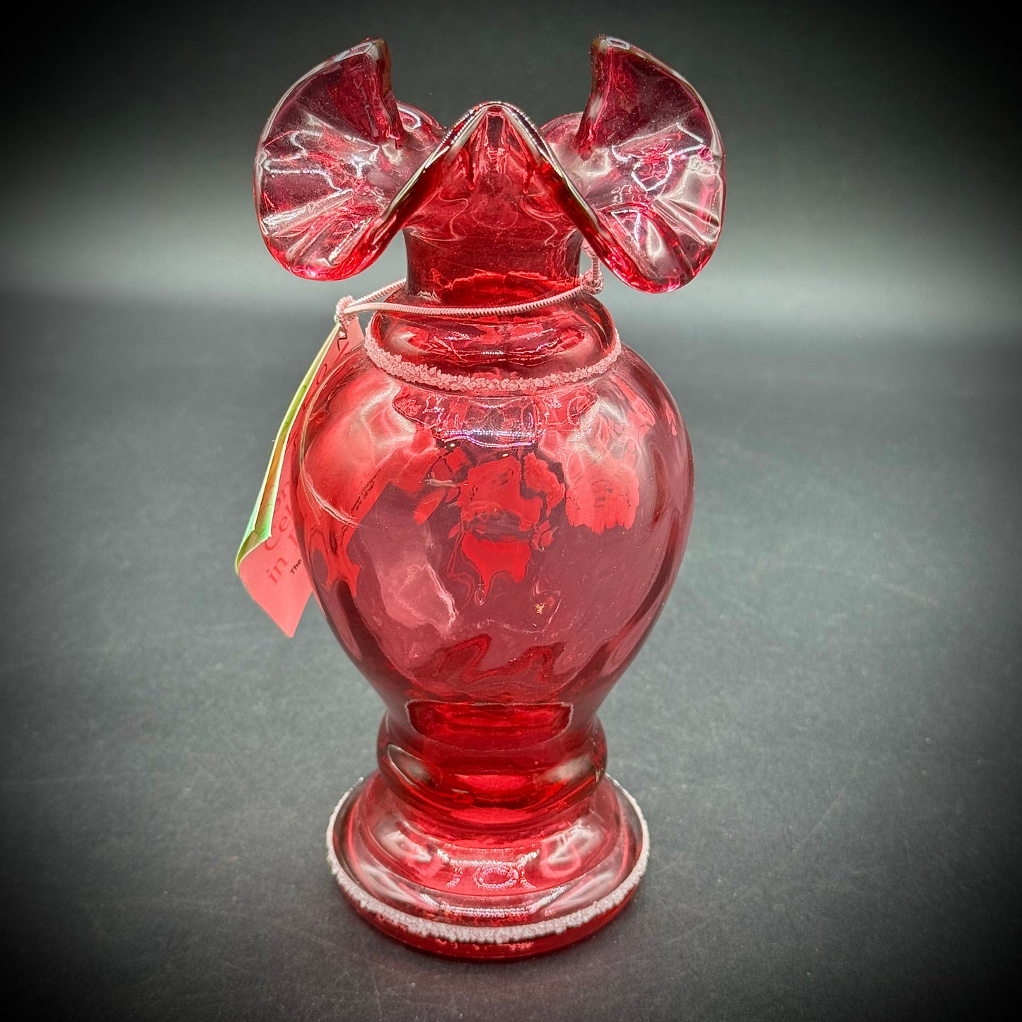 Vintage Fenton Country Cranberry Hearts & Flowers Vase Crafted with Pure Gold