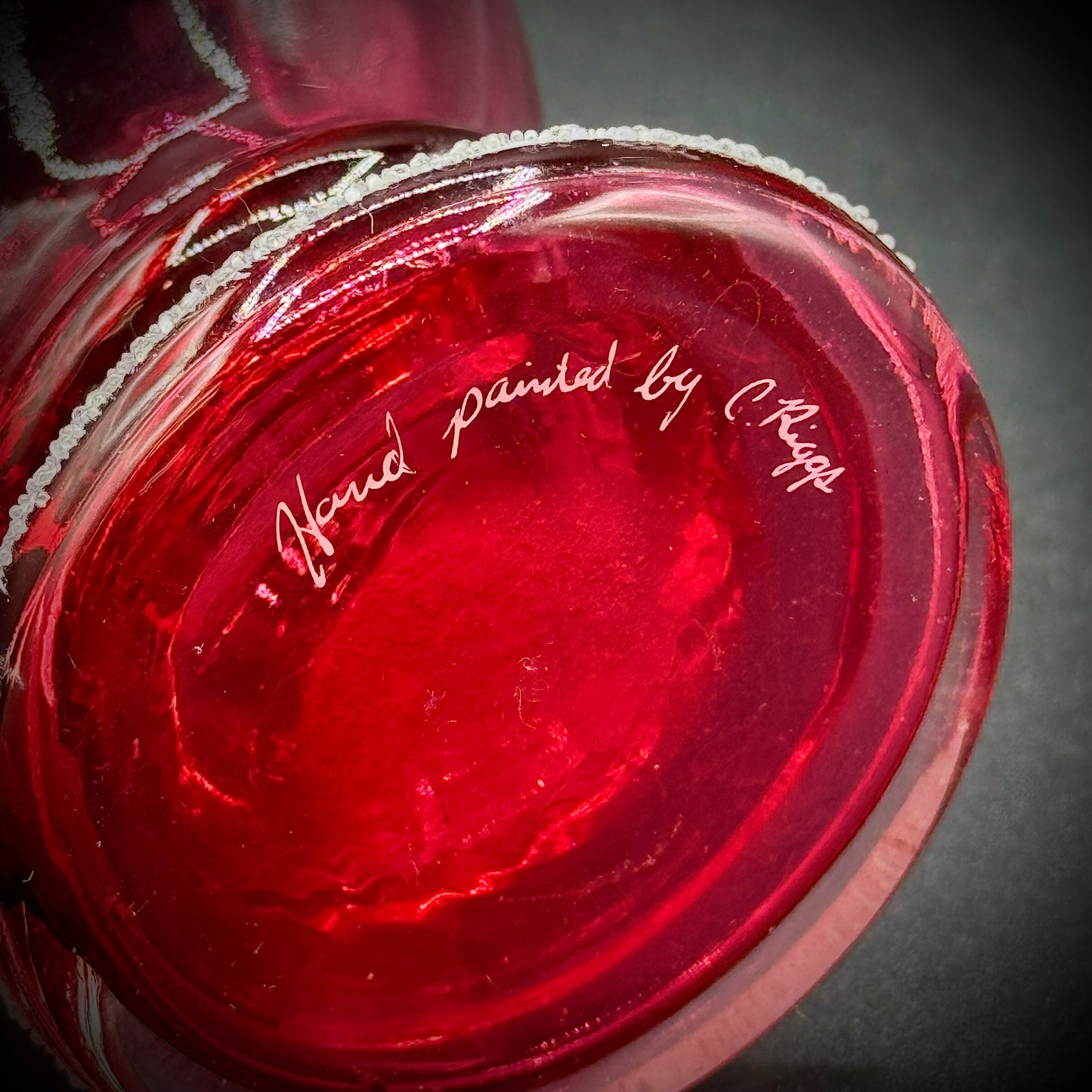 Vintage Fenton Country Cranberry Hearts & Flowers Vase Crafted with Pure Gold