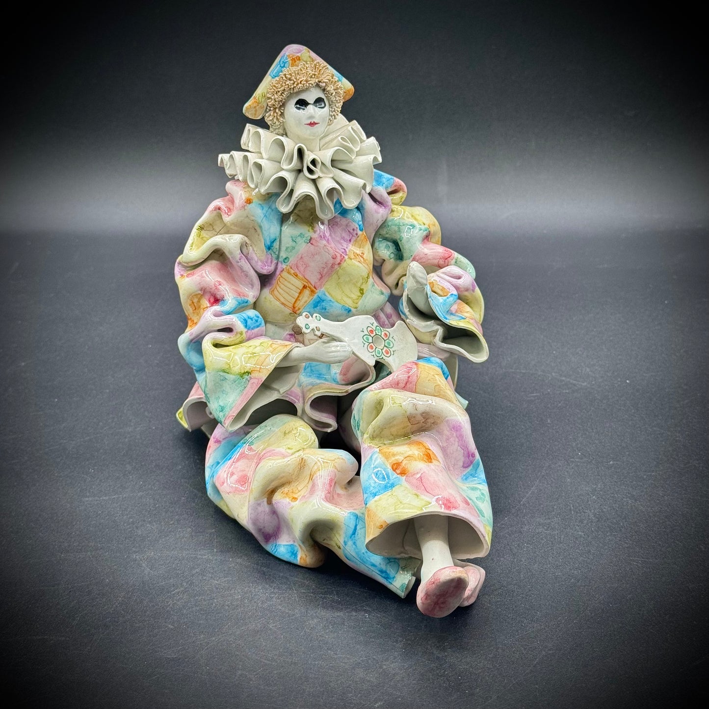 Vintage Gumps San Francisco Jester with Instrument Figurine - Made in Italy