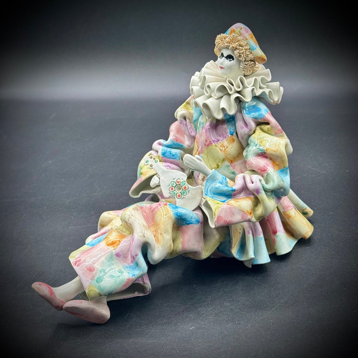 Vintage Gumps San Francisco Jester with Instrument Figurine - Made in Italy