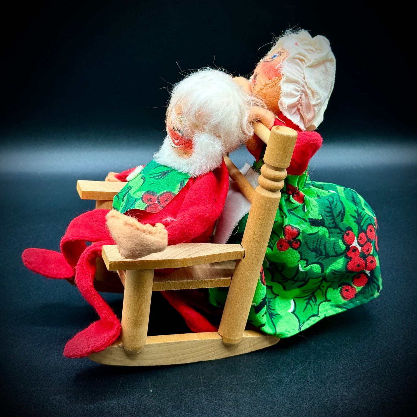 Pair of Annalee Mr. & Mrs. Claus from 1971 & 1976 with Rocking Chair