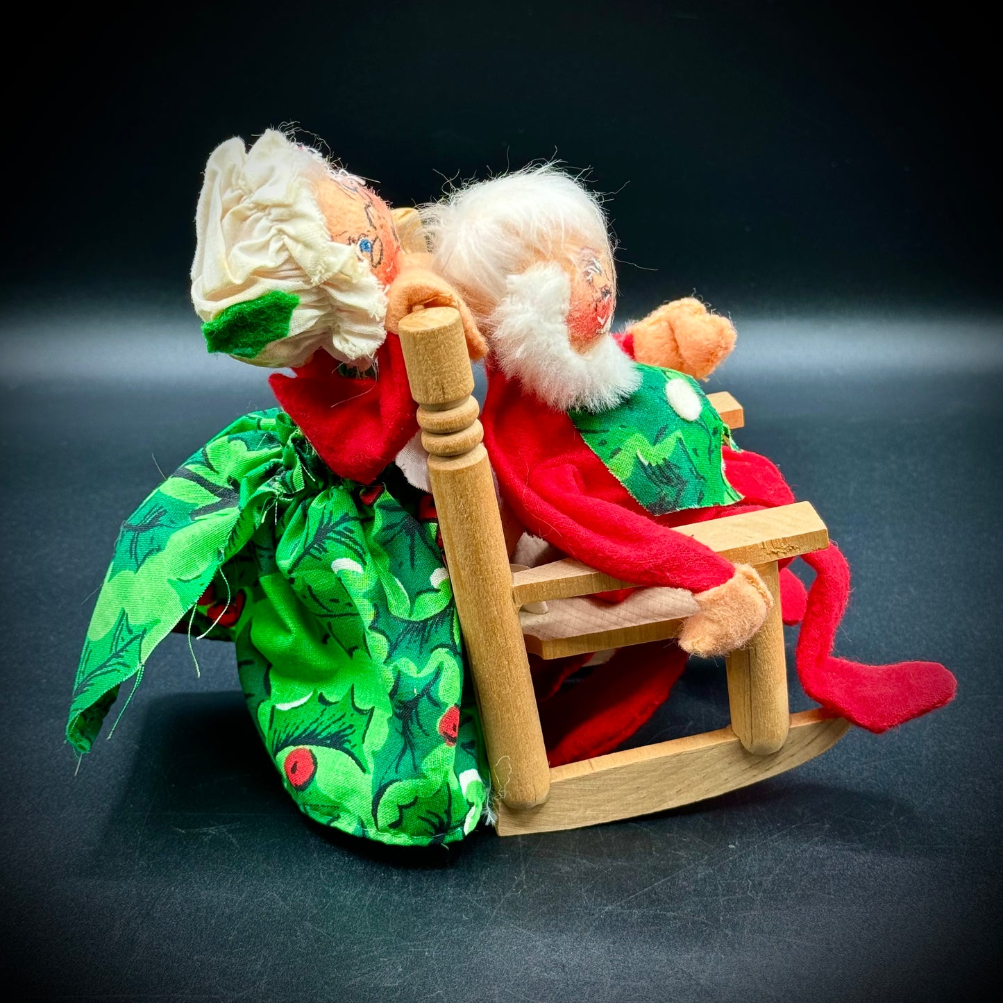 Pair of Annalee Mr. & Mrs. Claus from 1971 & 1976 with Rocking Chair