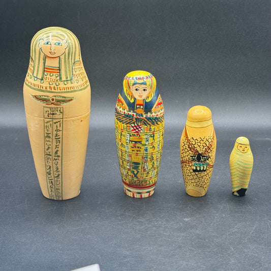 Vintage Four Tier Egyptian Mummy Nesting Doll Set