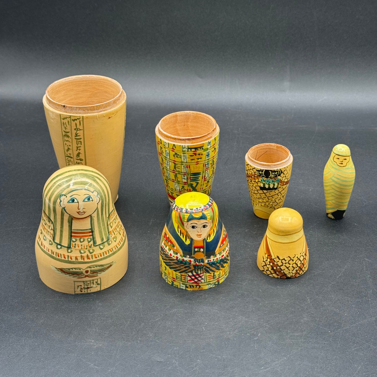 Vintage Four Tier Egyptian Mummy Nesting Doll Set