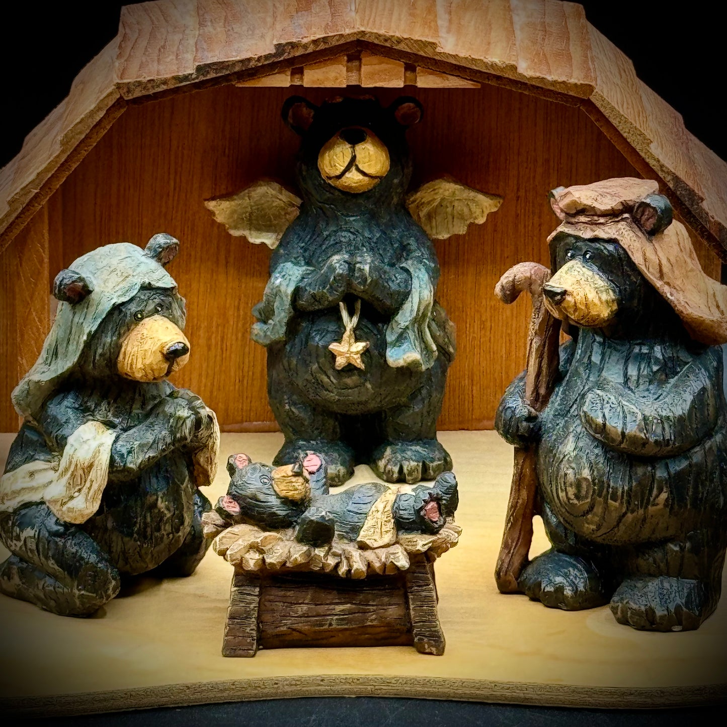 Amazing Folk Art Bear Nativity Set