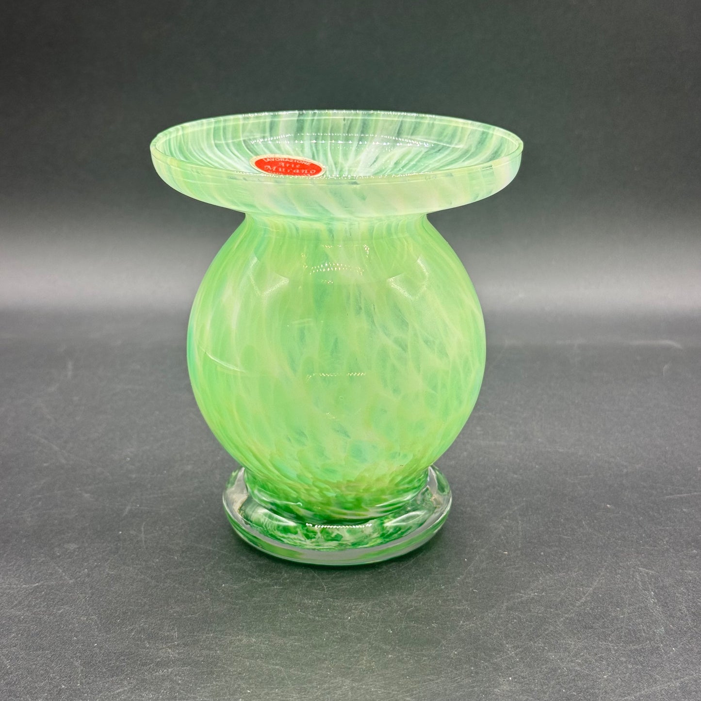 Stunning Green & White Arte Murano Italy Vase with Original Label