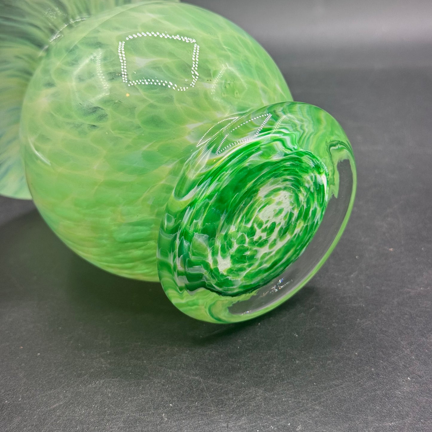 Stunning Green & White Arte Murano Italy Vase with Original Label