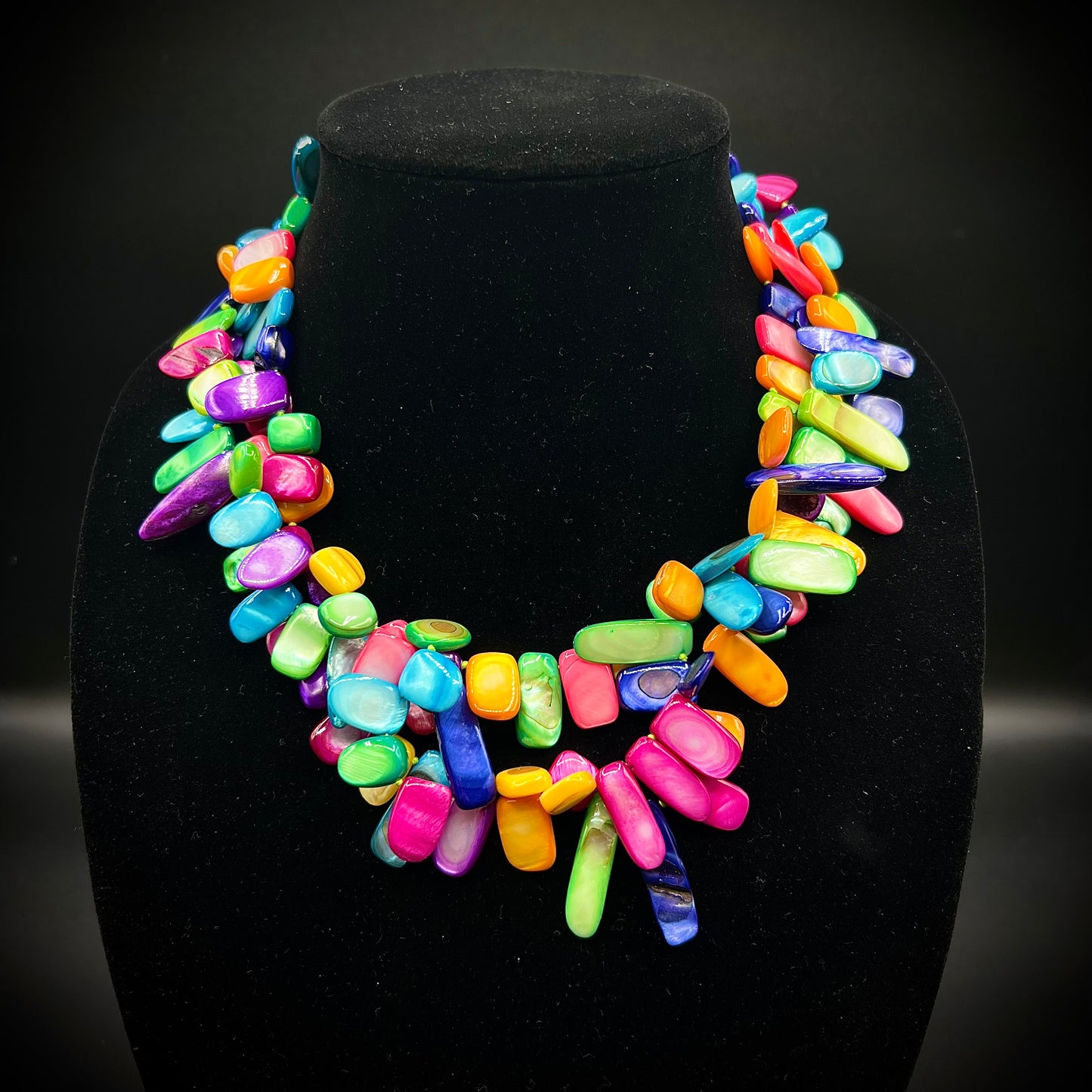 Multi Colored Polished Stone Necklace with .925