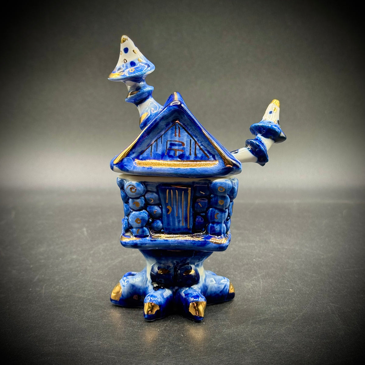 Russian Porcelain Artist Signed Baba Yaga House w/Spoon