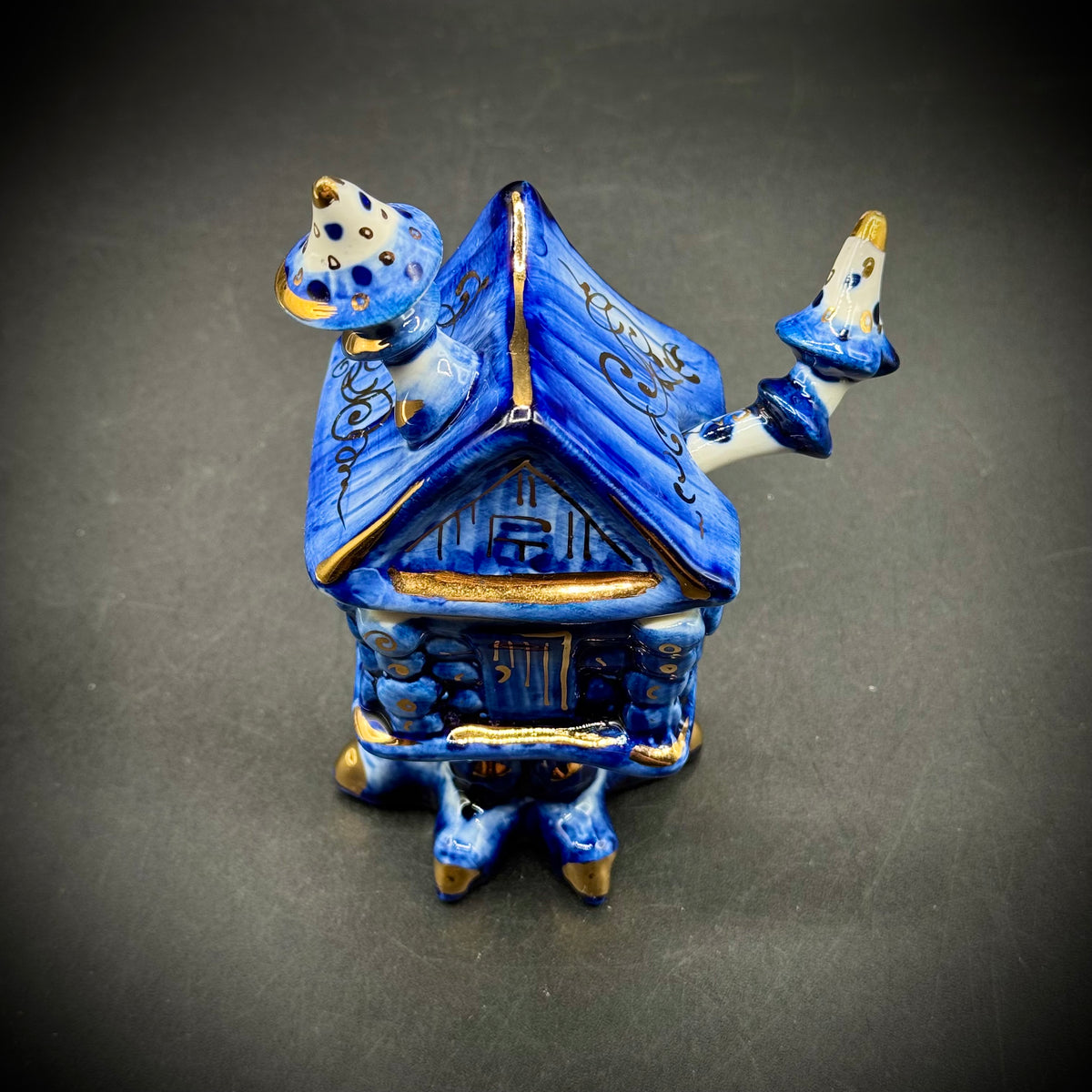 Russian Porcelain Artist Signed Baba Yaga House w/Spoon