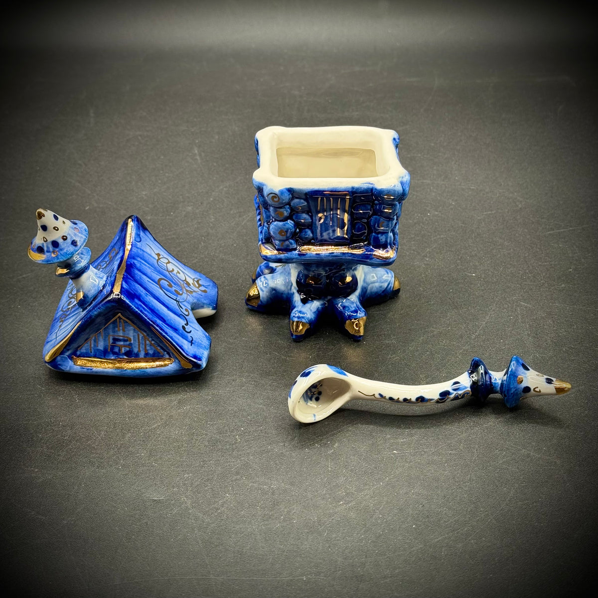 Russian Porcelain Artist Signed Baba Yaga House w/Spoon