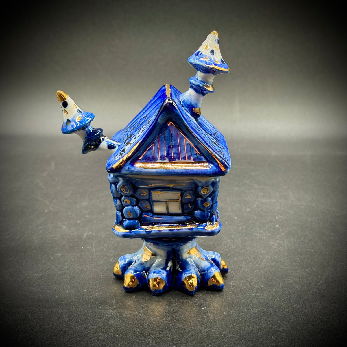 Russian Porcelain Artist Signed Baba Yaga House w/Spoon