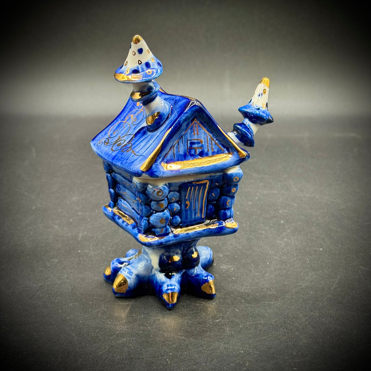Russian Porcelain Artist Signed Baba Yaga House w/Spoon