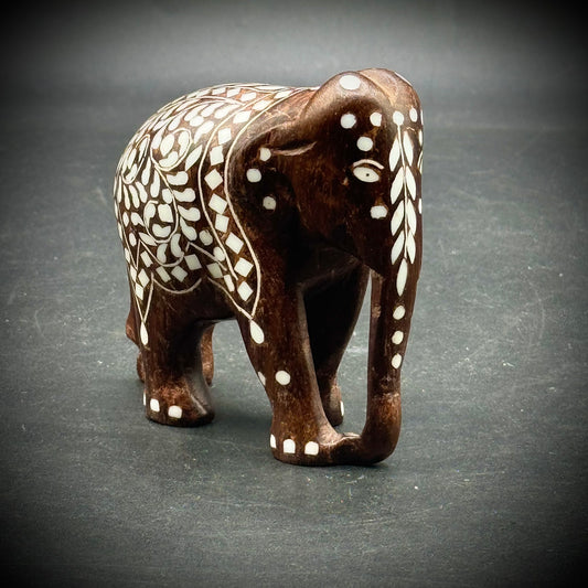 Inlaid Wood Elephant Figurine - Made in India