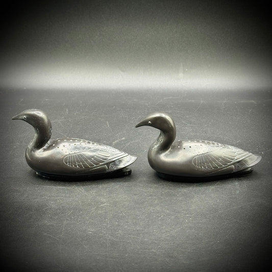 Pair of Native Folk Art Carved Pearlite Loons