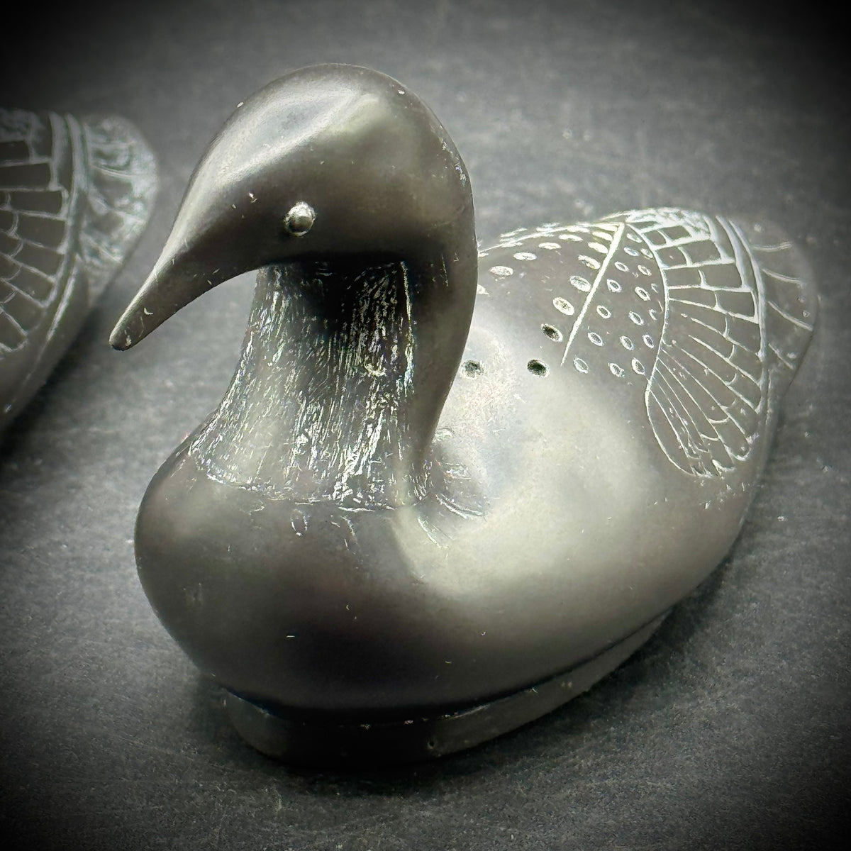Pair of Native Folk Art Carved Pearlite Loons