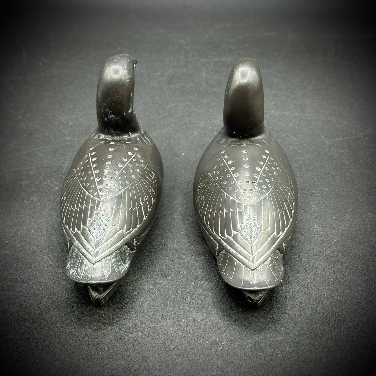 Pair of Native Folk Art Carved Pearlite Loons